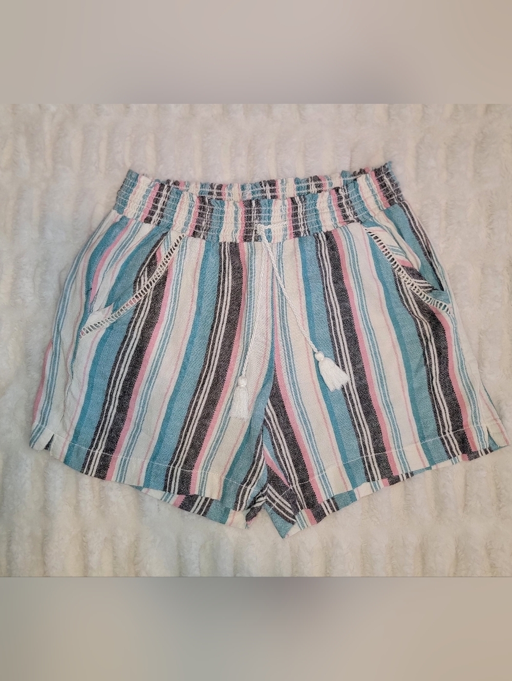 Briggs Boho Striped Blue Pink White Women's Drawstring Shorts